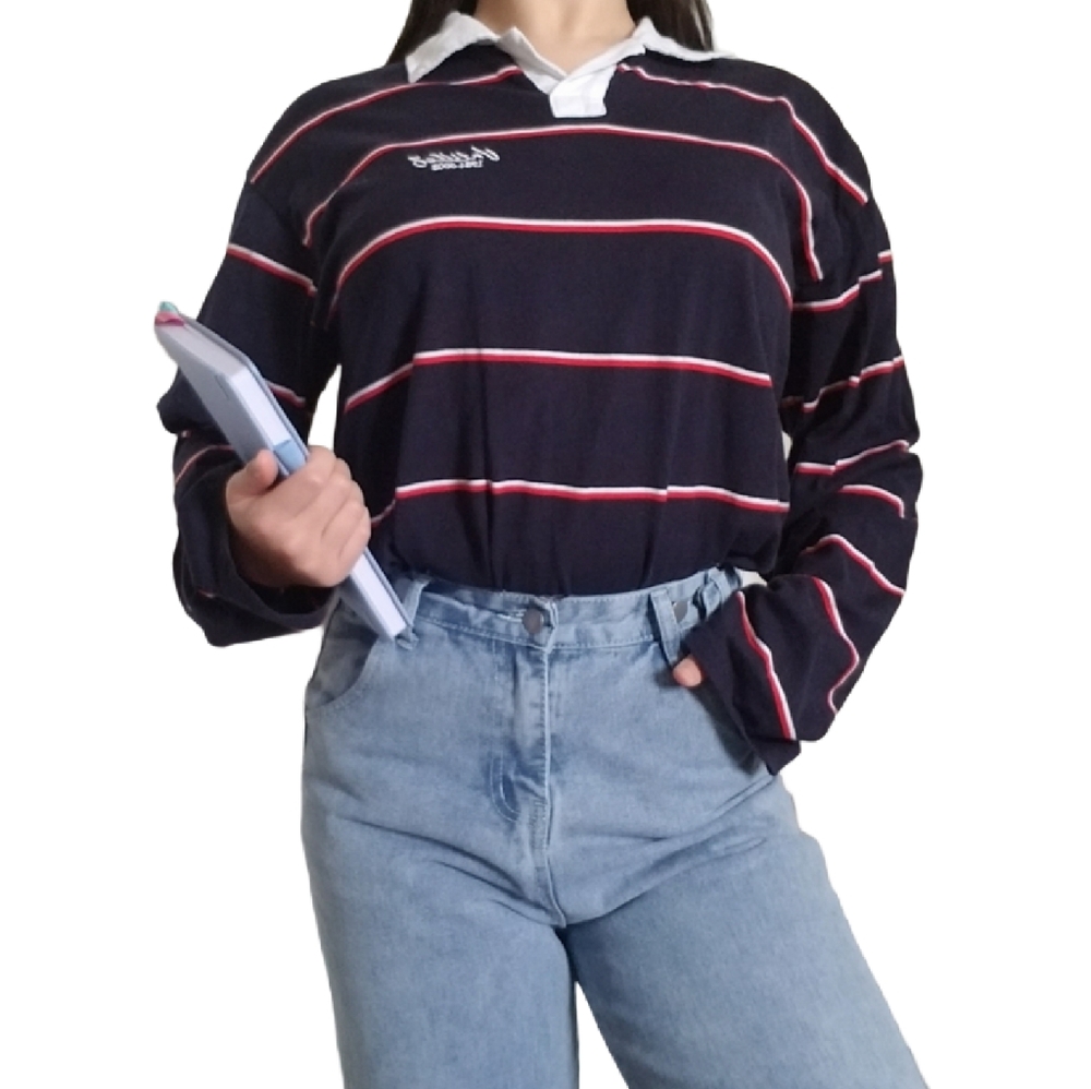 MixxMix Navy Collar Stripe Polo T-Shirt